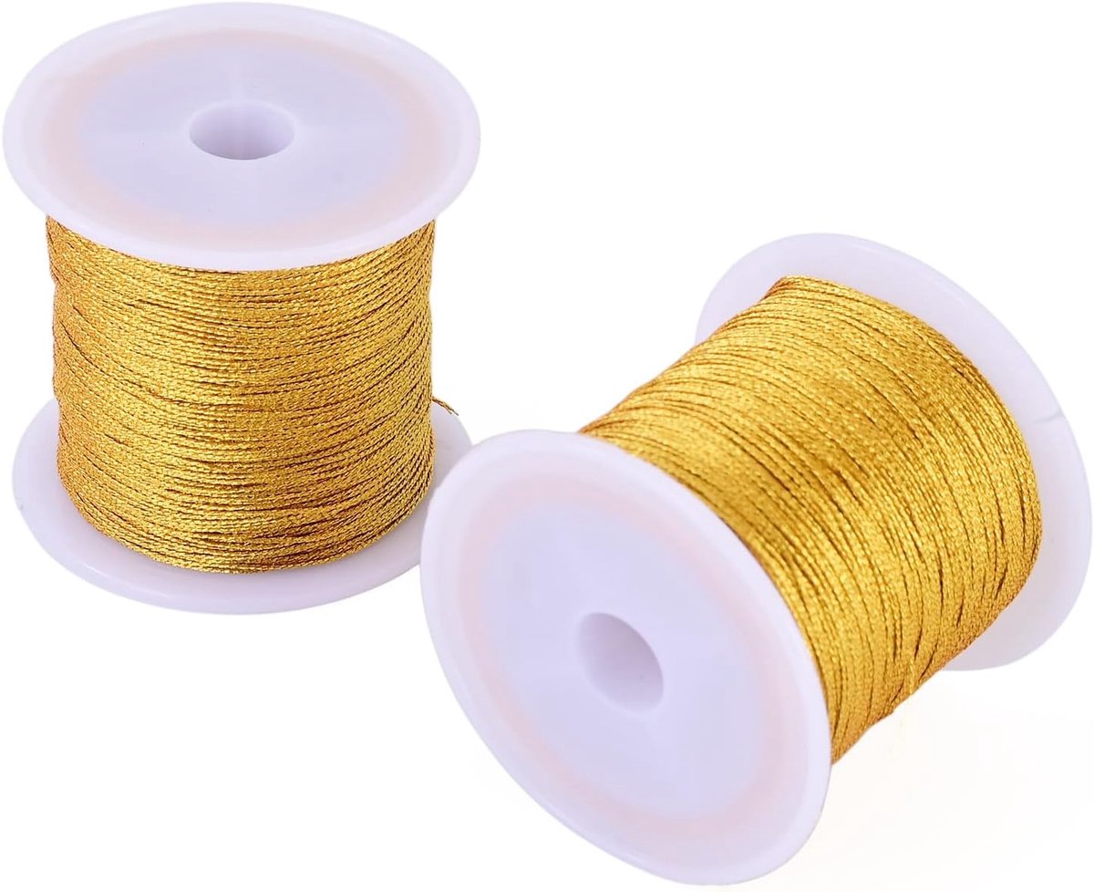 2 Rolls Metallic Cord 0.3Mm Gold Ornament String Draad Voor Sieraden Maken Gift Wrapping Kerst Decoratie