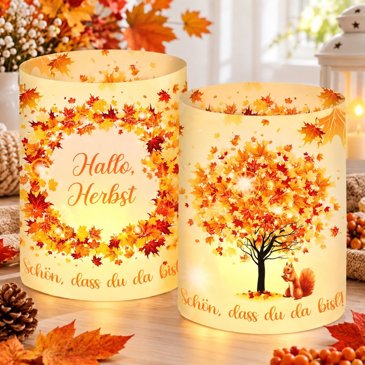 12 stuks herfst tafellantaarns van folie, theelichthouders voor herfstdecoratie binnen, 27 x 10 cm