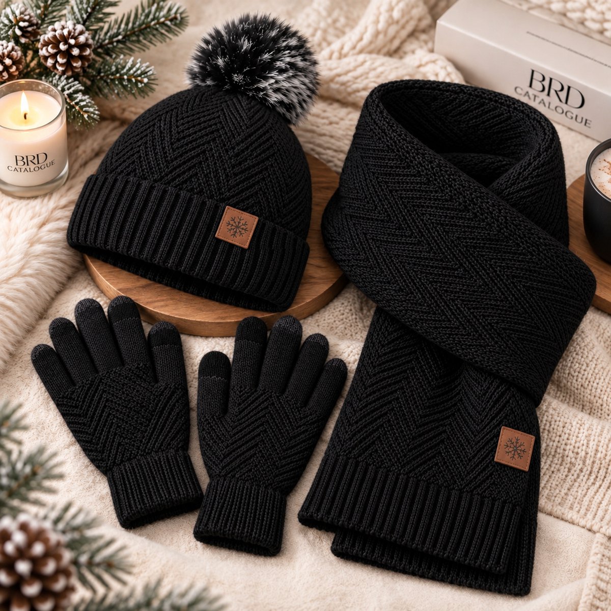 BRD® Winterset met Wol Zwart - 3-Delig - Muts Sjaal Handschoenen - Unisex — cadeau in Mode & Accessoires - foto 6