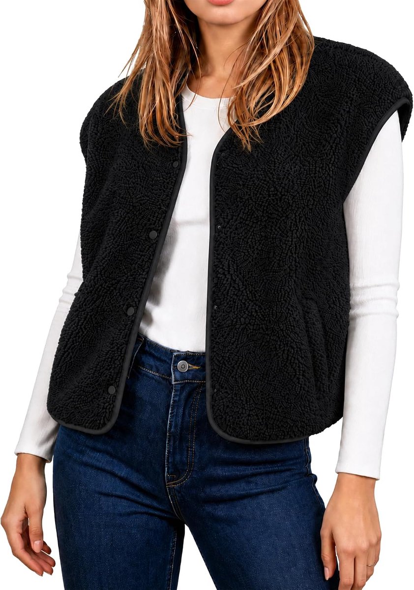 dames V-hals wintervest warm pluche vest elegant fleece vest mouwloos winterjas effen pluche jas lichte fleece jas teddy vest lente herfst