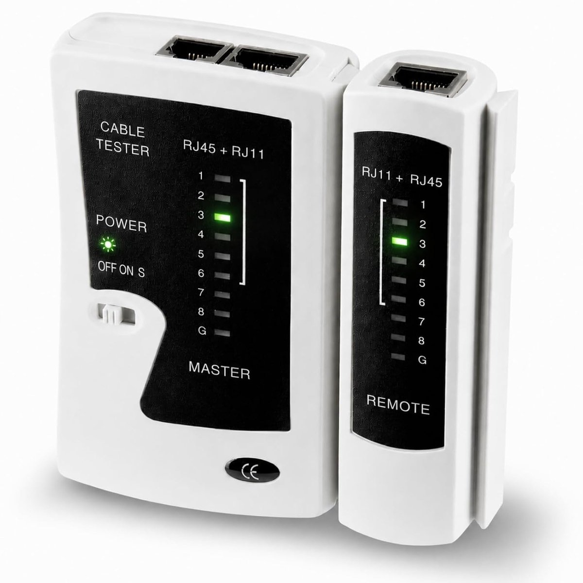 Netwerktester kabeltester RJ45 RJ11 stekker, LAN-tester, telefoon kabelteser, netwerkkabeltester