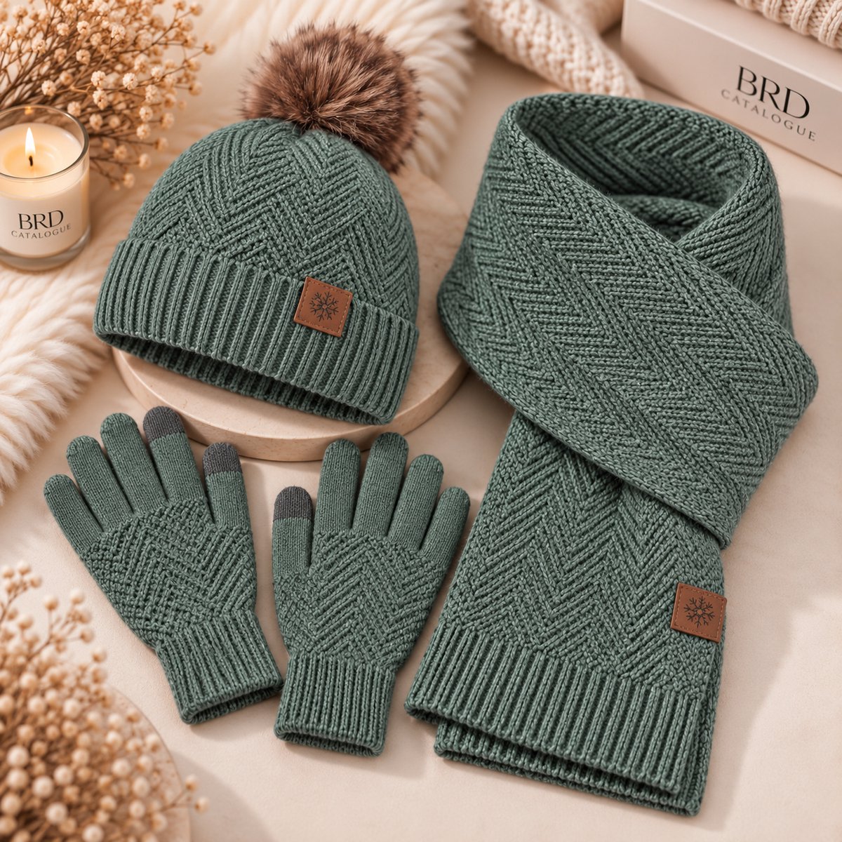 BRD® Winterset met Wol Groen - Warme Muts Sjaal Handschoenen - Unisex — cadeau in Mode & Accessoires - foto 6