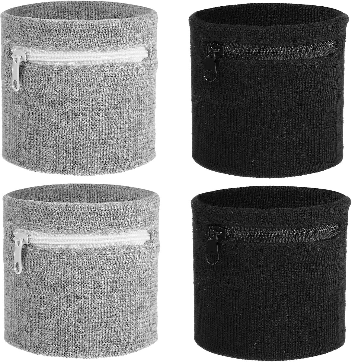 4 stuks zweetbanden, polsband, sportpolsband, ritssluiting, polszakje met ritssluiting, tas, zweetbanden, set voor voetbal, basketbal, tennis, sport