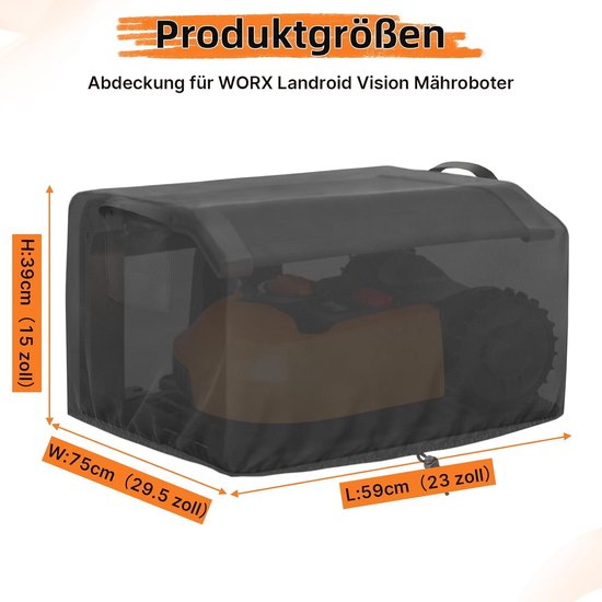 Afdekking voor robotmaaier, draadloze automatische gazonrobot, waterdichte beschermhoes, beschermhoes voor WORX WA0810 robotmaaier, met gespriem en hantering, 75 x 59 x 39 cm — afbeelding 2