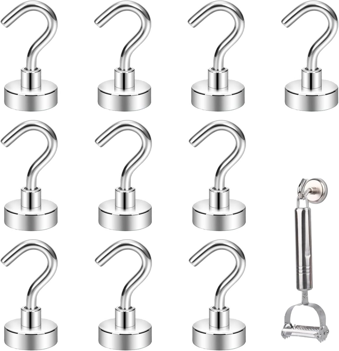 10 stuks magneethaken, extra sterk, magneethaak, 15 kg magneethaken, zonder boren verwijderbaar, geschikt voor campinguitrusting, werkplaatsuitrusting, keukens, badkamers enz