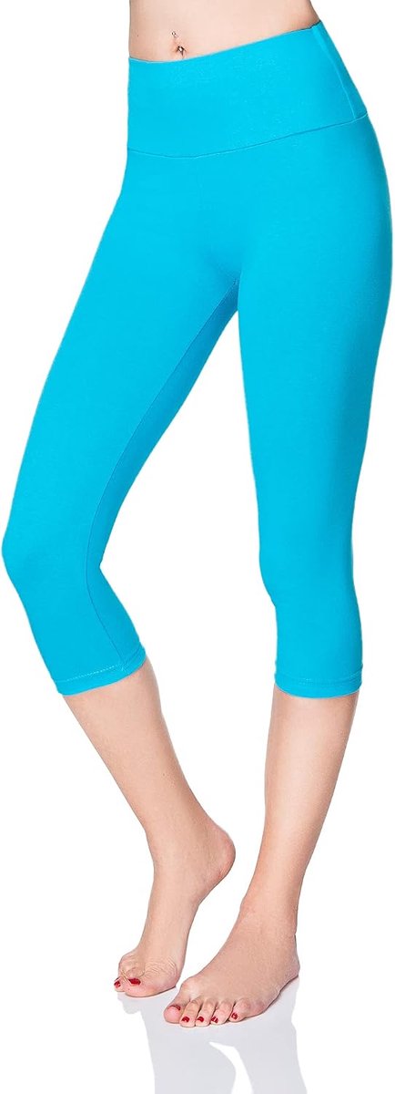 Dameslegging, 3/4-model, van katoen, hoge taille, cropped, met buikcontrole, yogabroek voor dames, geschikt voor sport, workout, fitness, activewear