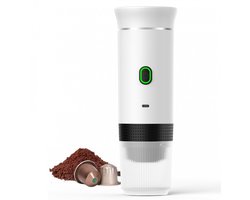 Draagbaar Koffiezetapparaat voor Onderweg - Draadloos voor in de Auto - 12 Volt - Espresso - Nespresso - Dolce Gusto - Capsule Koffie - Gemalen Koffie - Cups - Oplaadbaar - Draagbare Koffiemachine - Wit