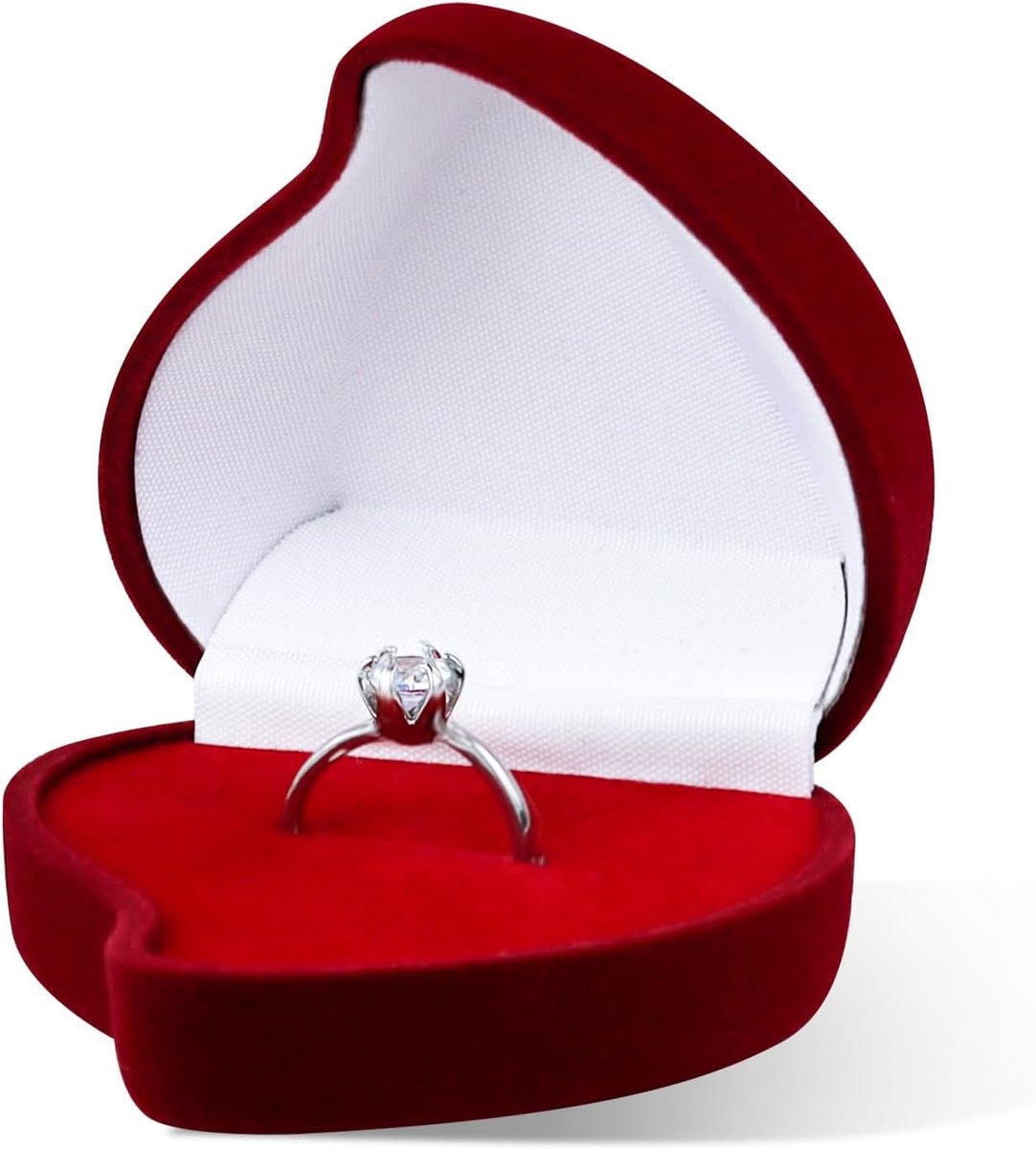 Dailygoods- Ringenbox Hartvorm - Ringdoosje Aanzoek - Ringdoosje Huwelijk - Ringdoosje Bruiloft - Ringopberger - Hoogwaardige Velvet/Spons - Ringdoos