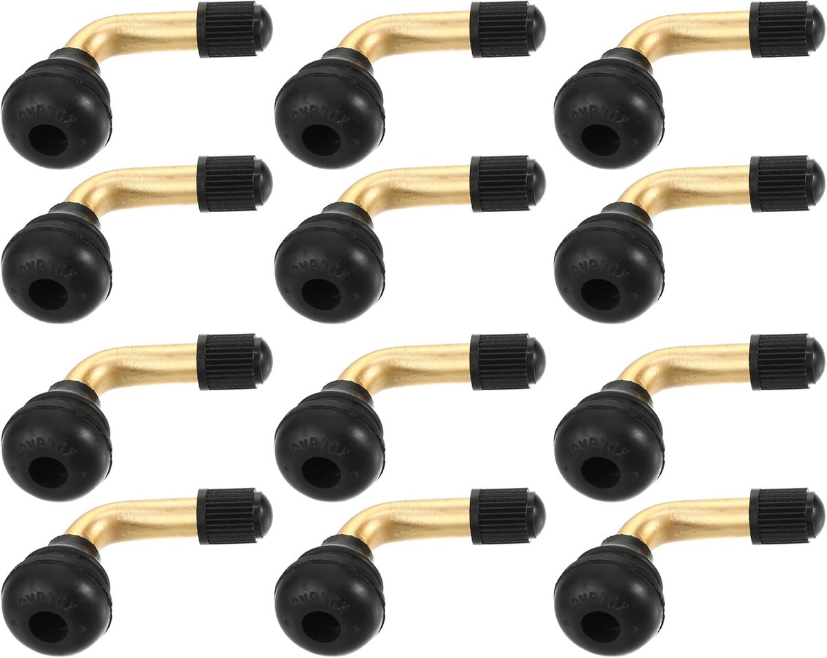 Dailygoods- Ventieldopjes 12 Stuks - Tubeless - Roestvrij Staal - Gouden/Zwart - Compatibel met Auto's/Fietsen/Motorfietsen - Eenvoudig te Installeren