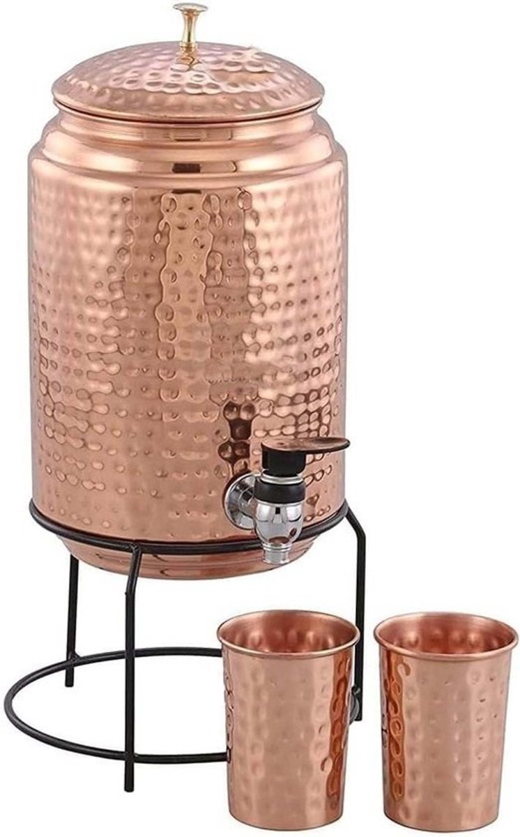 Koperen Waterdispenser - Matka Pot - Dranken Serveren - Traditioneel Gehamerd - 5 Liter - Koper