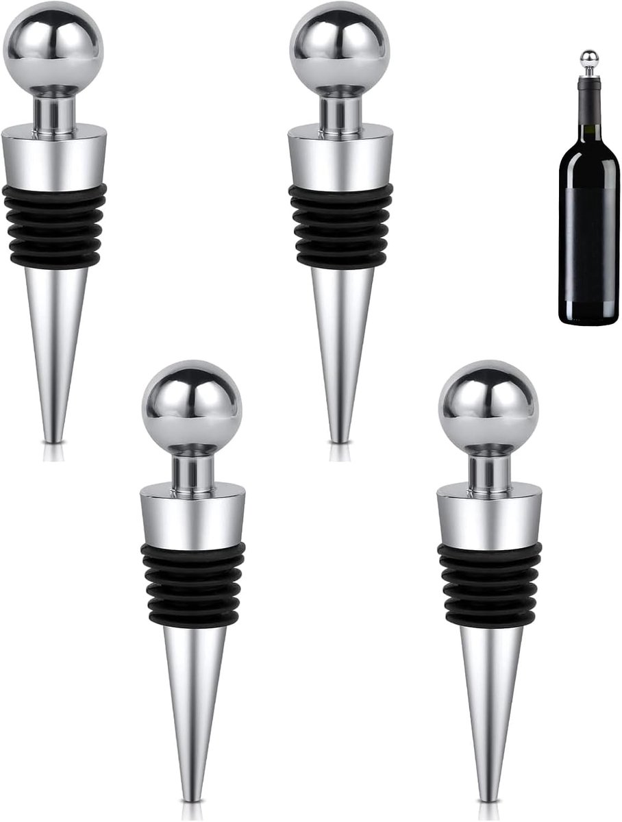 Dailygoods- Wijnstopper 4 Stuks - Vacuümstop - Flessenstop - Wijnafsluiter - Wijnkurken - Duurzaam Kunststof - Wijnkurk