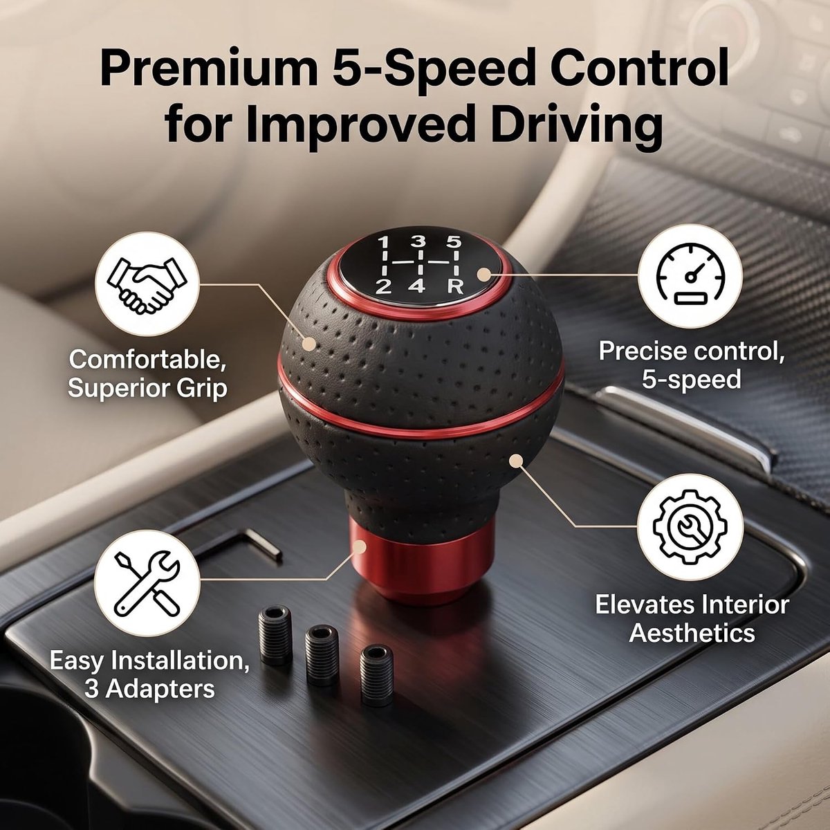 Dailygoods - Universele Aluminium Handmatige Versnellingspookknop - Versnelling - Comfortabele controle - Rood - Geschikt voor Auto's en SUV-vrachtwag