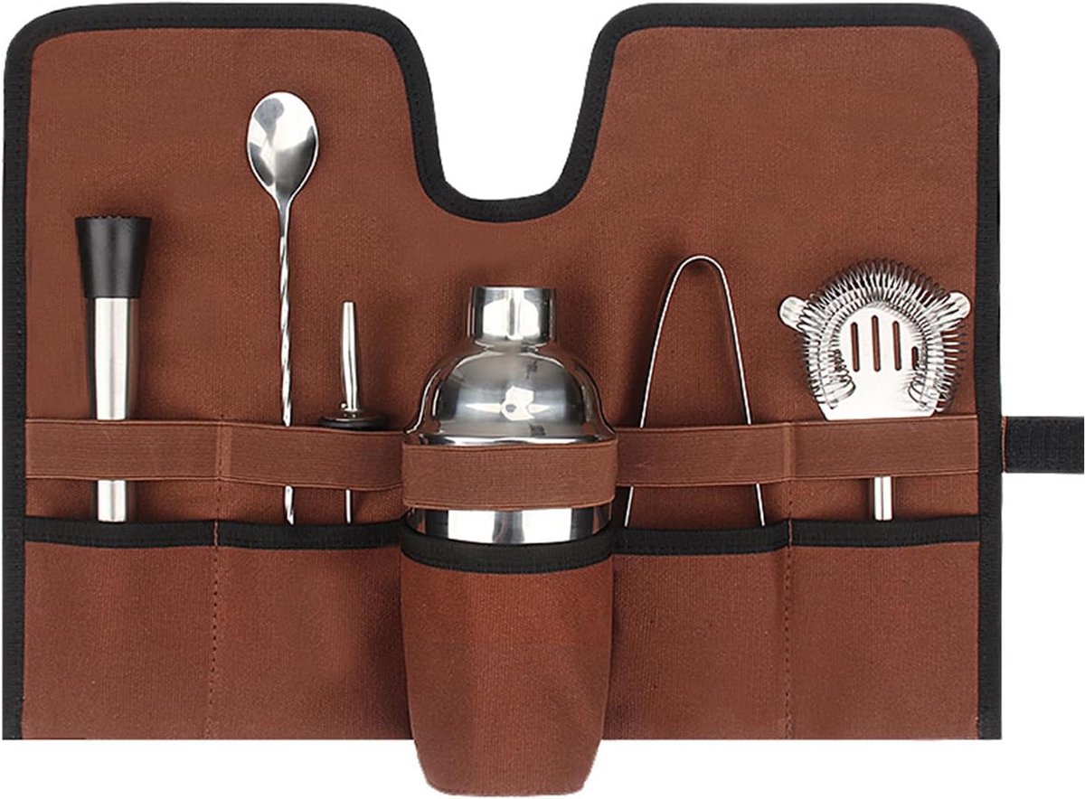 Dailygoods- Barman Kit - Professionele Mixologie Gereedschapstas - Canvas Draagtas - Opvouwbaar - Ideaal voor Kamperen - Afmetingen 45 x 31,5 cm - Coc
