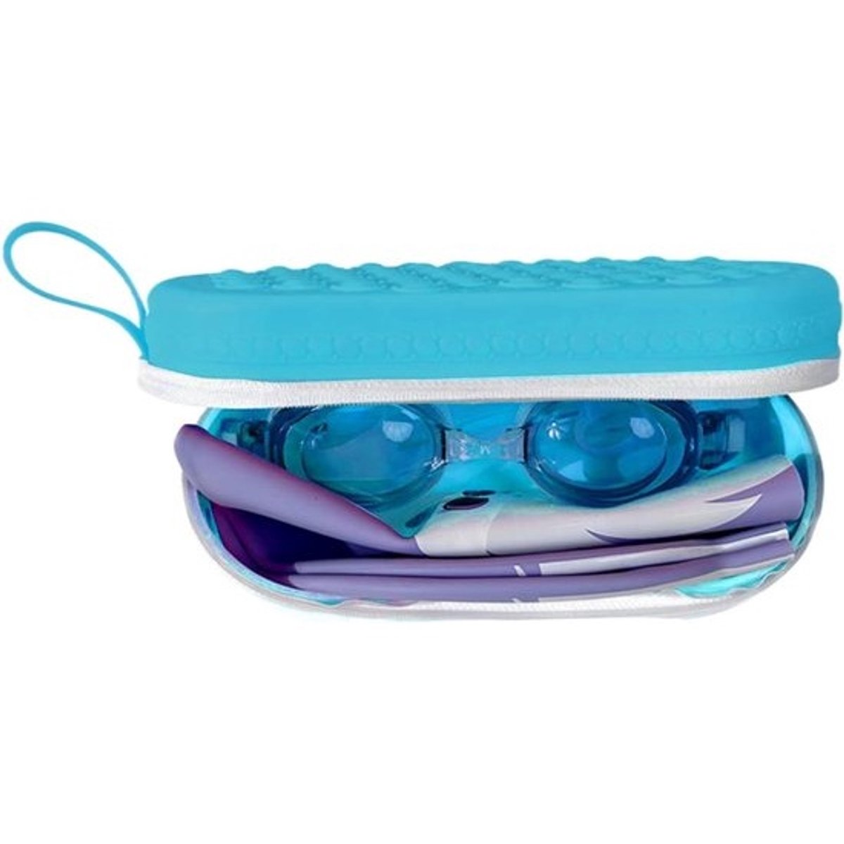 Beschermhoes Zwembril - Brillenkokertje Siliconen - Veilig Opbergen - Schokbestendig Slijtvast - 20 x 55 cm - Wit Blauw