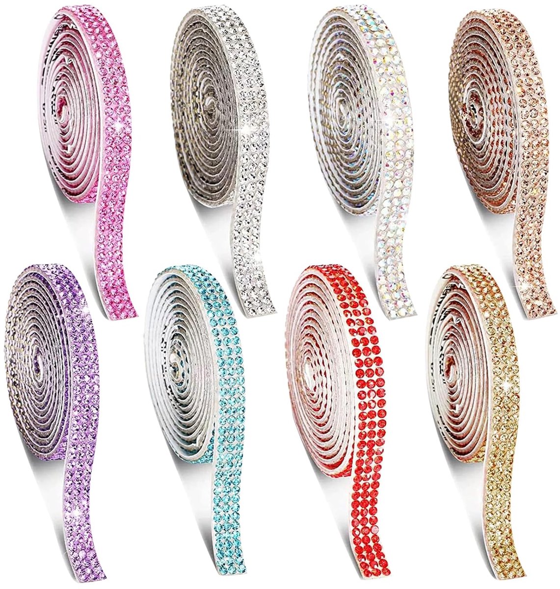 Dailygoods- Strassband Veelkleurig - Zelfklevende Band - Plakband - Decoratieve Stickers - Kunstdecoratie - 8 Rollen (91 cm/rol) - Decoratietape