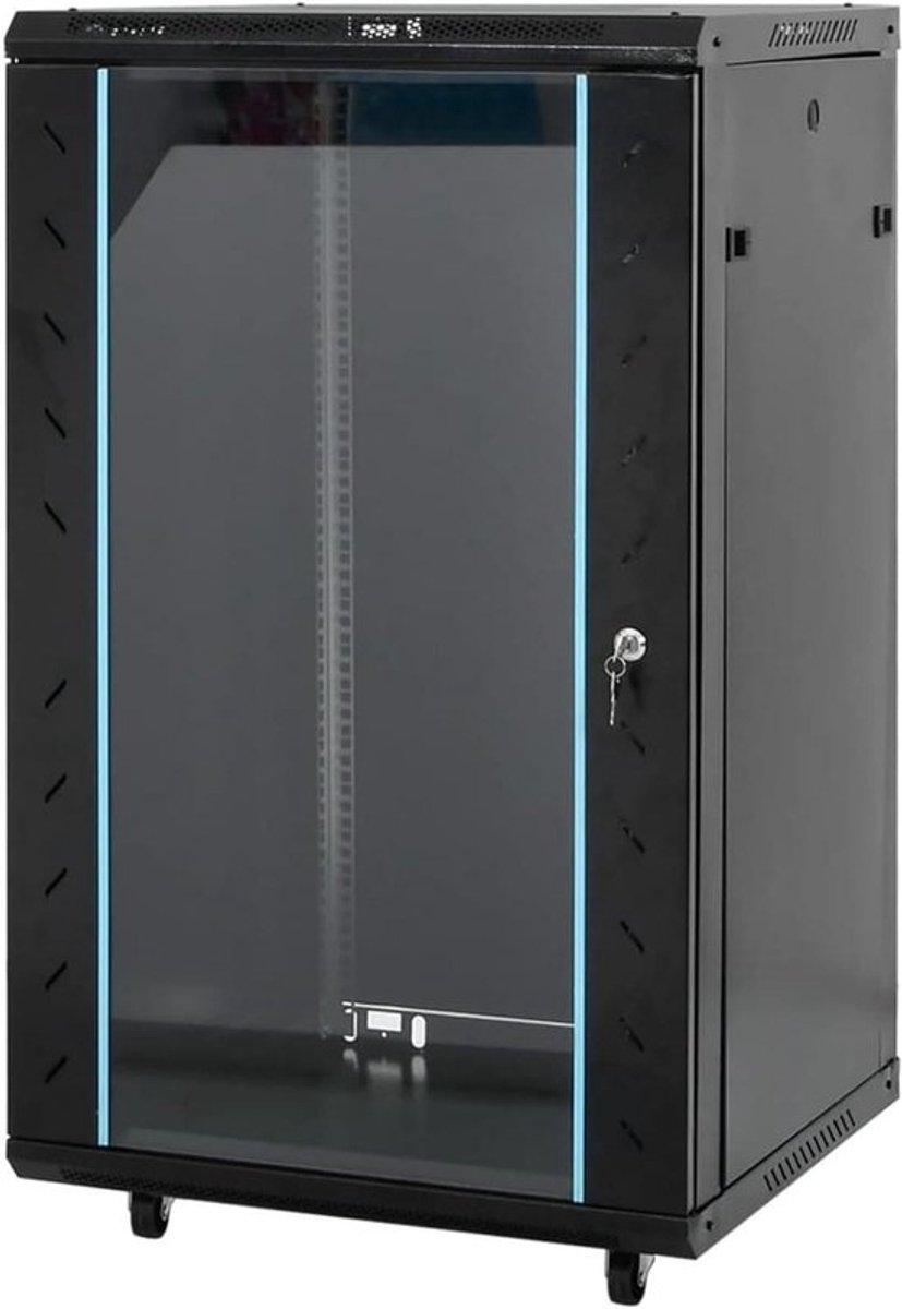 18U Netwerkkast - Serverkast Wandmontage - Netwerkapparatuur Organiseren - Afneembare Zijpanelen - 60 x 60 x 100 cm - Zwart