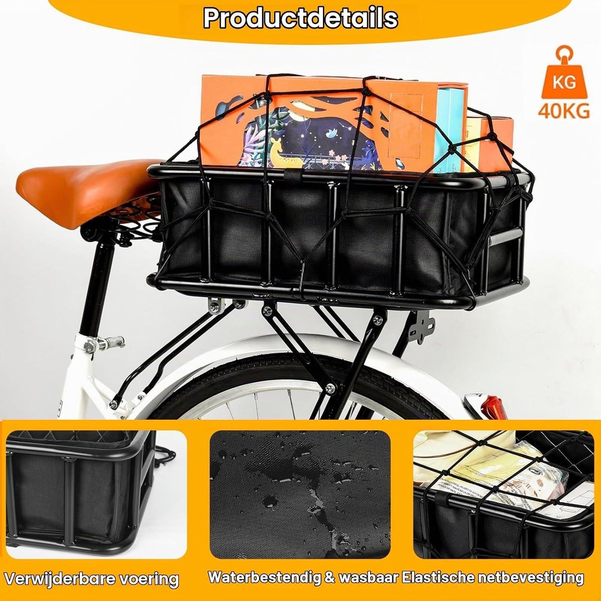 Fietsmand Achter - Zwart - 43 x 33 x 15,5 cm - Robuuste Fietsmand met Regenbescherming - Voor Fietsen en E-bikes