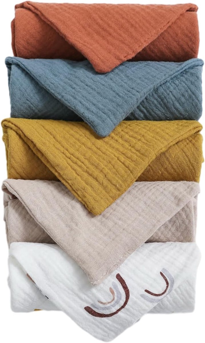 Dailygoods- Spuugdoek Set van 5 - Multifunctionele Crêpe Handdoeken - Zacht voor Baby's - Uniseks - Katoen - Verschillende Kleuren - Babydoek