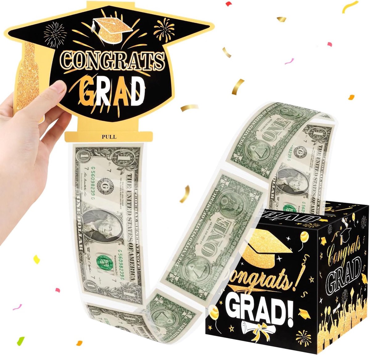 verrassing-spaarpot voor schoolafstuderen, zwart-gouden verrassing-spaarpot voor afstudeerjaar 2026, geldbox, afstudeercadeau, ideeën voor spelletjes op een diploma-uitreiking