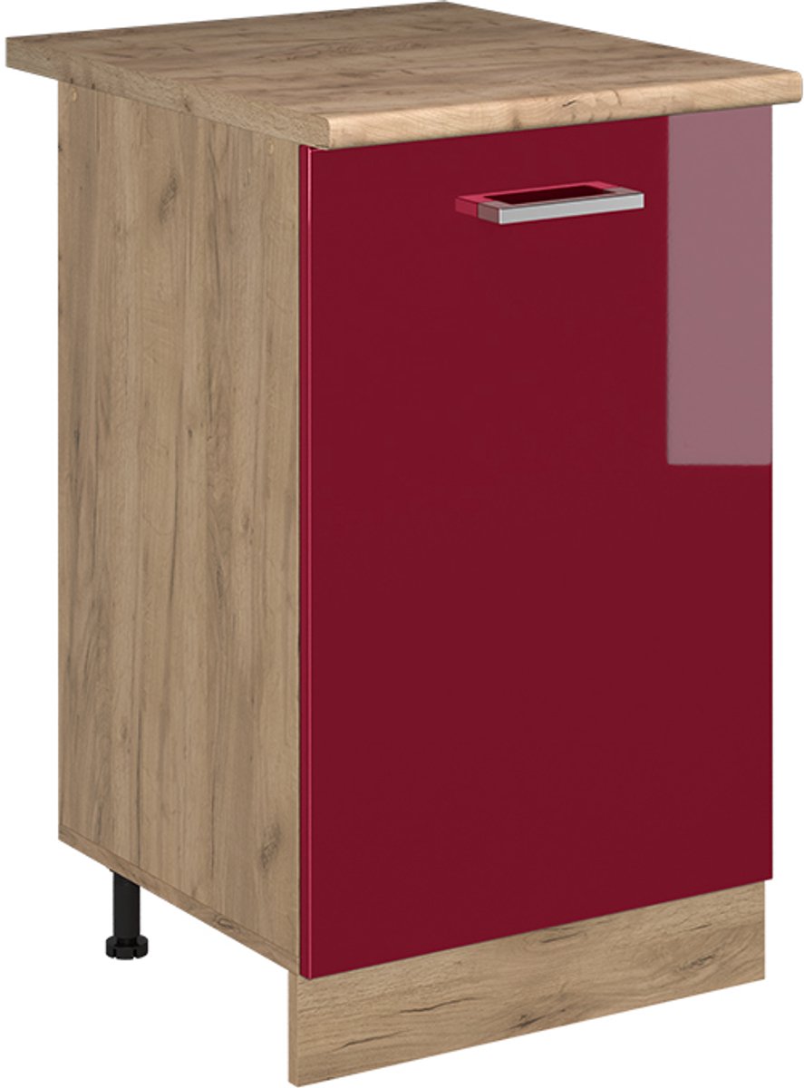 Vicco Keukenonderkast R-Line, Rode hoogglans/Goudkleurig Eiken, 50 cm goudkleurig eiken werkblad