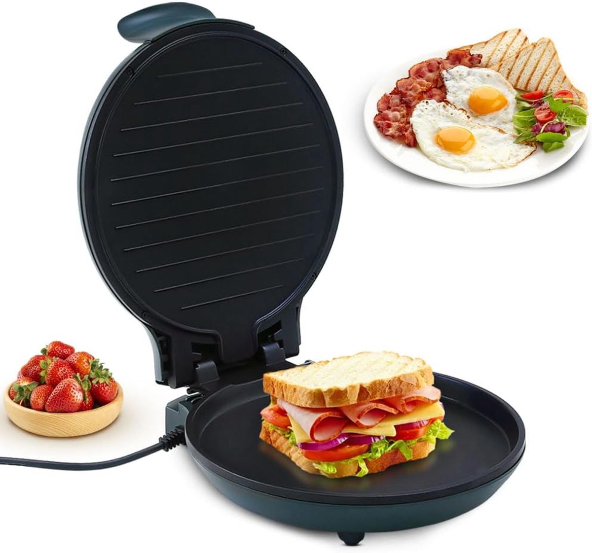 Grillpan, Dubbelzijdige Bakplaat, Multifunctionele Wafel, Teppanyaki, Geïntegreerde Grill, Diameter 30 CM, 1200 W, PFOA- & BPA-vrij