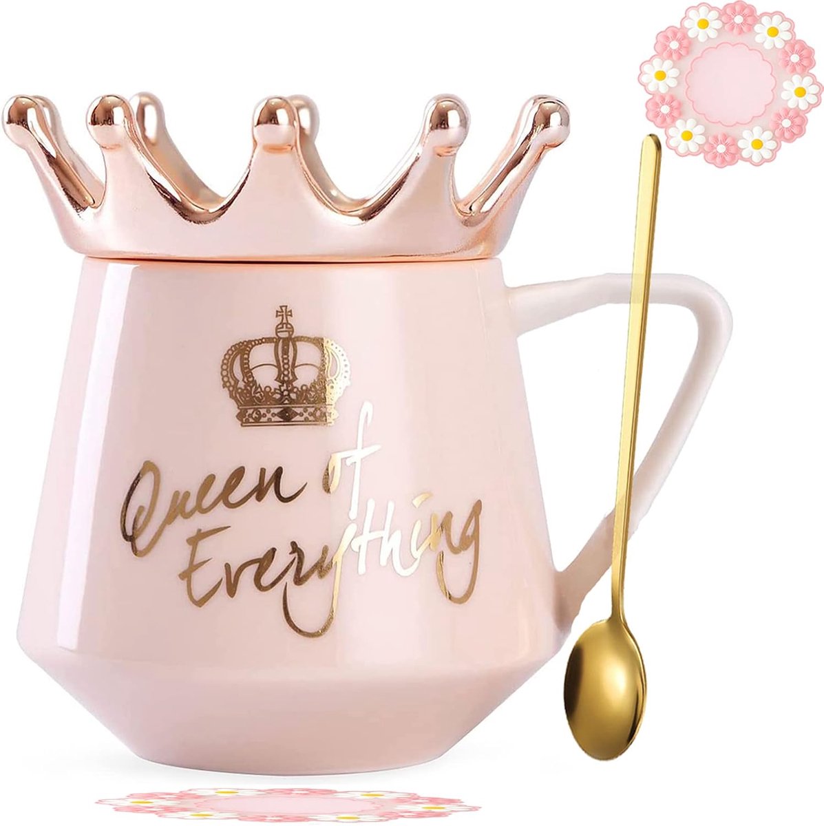 Koningin Van Alles Mok Met Deksel Kroon Koningin Elizabeth Mok Geschenk Roze 350 Ml Keramische Mok Verjaardagscadeau Voor 20 30 40 50 60 70 80 90 Vrouwen Geschenk Voor Vriendin Meisje Moeder
