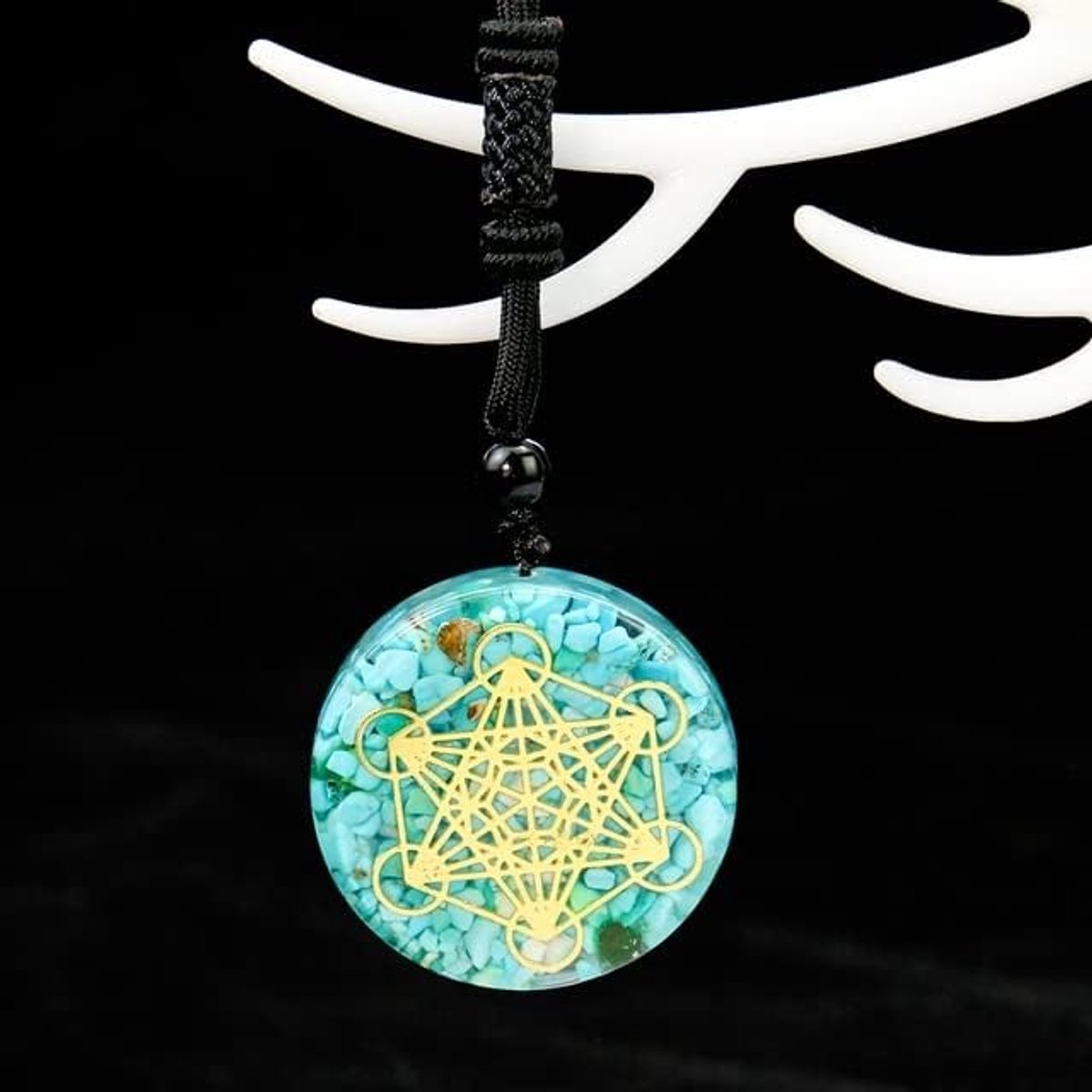 Metatron Kubus Om Ketting, Chakra Kristalsteen Voor Genezende Yoga -Bemiddeling, Emf -Bescherming, Groen