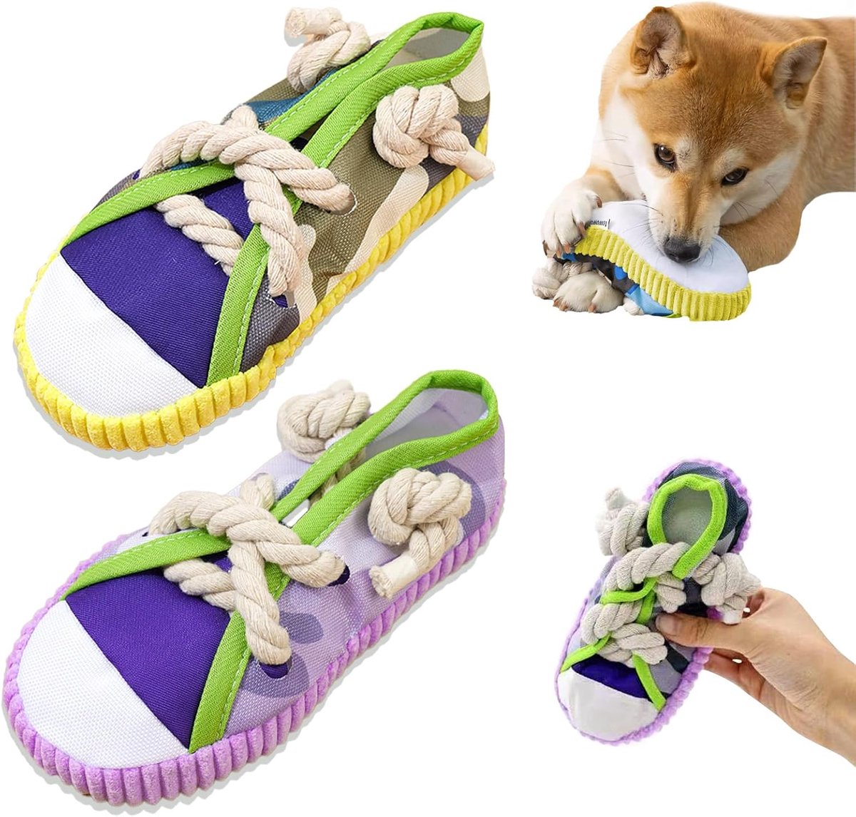 2 stuks hondenspeelgoed, schoenen ontwerpen hond speelgoed pluche, schattig speelgoed voor kleine honden puppy's puppy's knuffelen spelen interactief