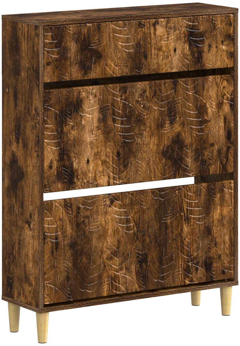 vidaXL Schoenenkast - DELFT - 78 - x - 24 - x - 103 - cm - Bewerkt - hout - Gerookt - eiken