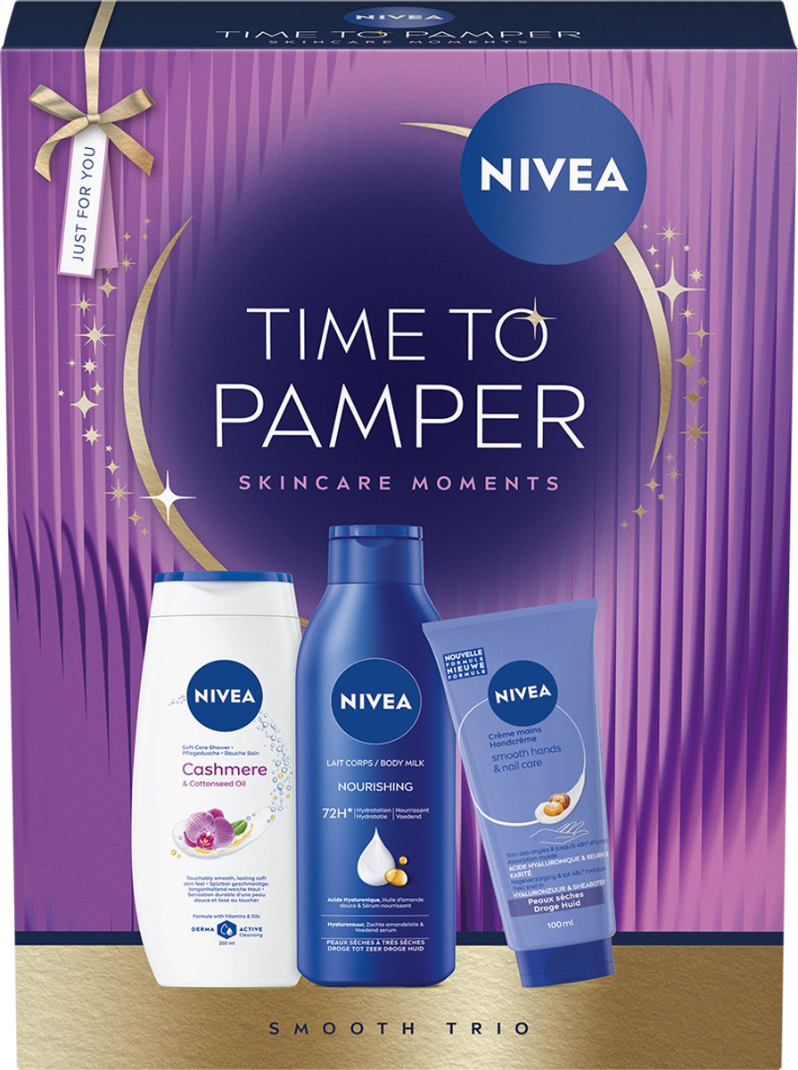 NIVEA Time to Pamper geschenkset voor vrouwen - Giftset - Sint Cadeau - Kerst Cadeau - Cadeauset met Douchegel, Body Milk & Handcrème