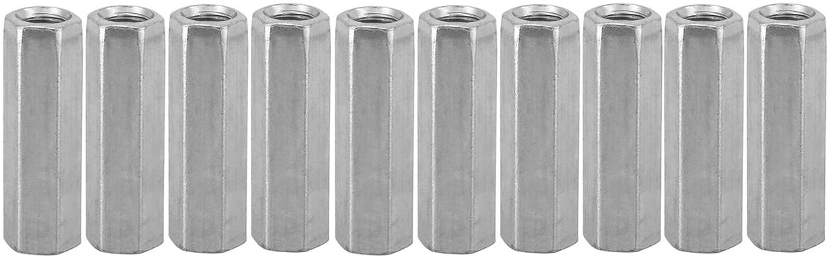 Dailygoods- Staafmoer M8 - 10 Stuks - Zeskant - Koolstofstaal - Gegalvaniseerd - Schroefbevestigingen - Afstandhouder - Moeren