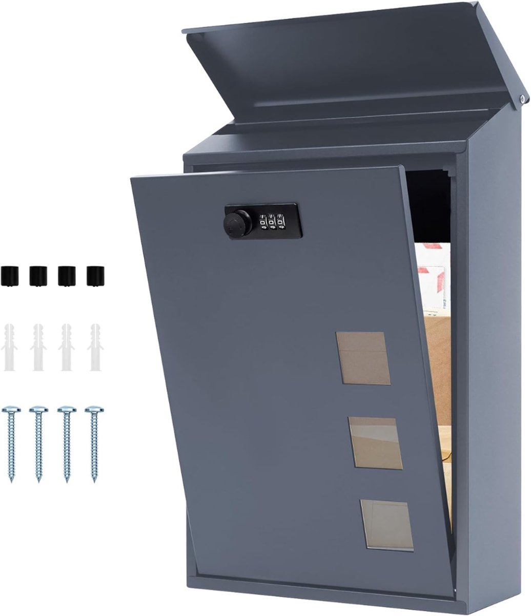 SP® Brievenbus op Paal - Wandbrievenbus - Weatherproof Mailbox - Grijs - 40cm x 13cm x 25cm