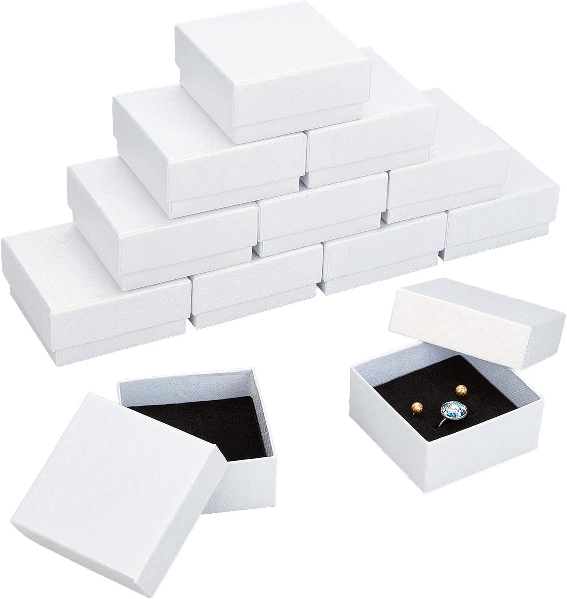 Dailygoods - Sieradendozen - Geschenkdozen voor sieraden - Witte kleur - Oorbellen en halskettingen - Perfect voor verpakking - 12 stuks