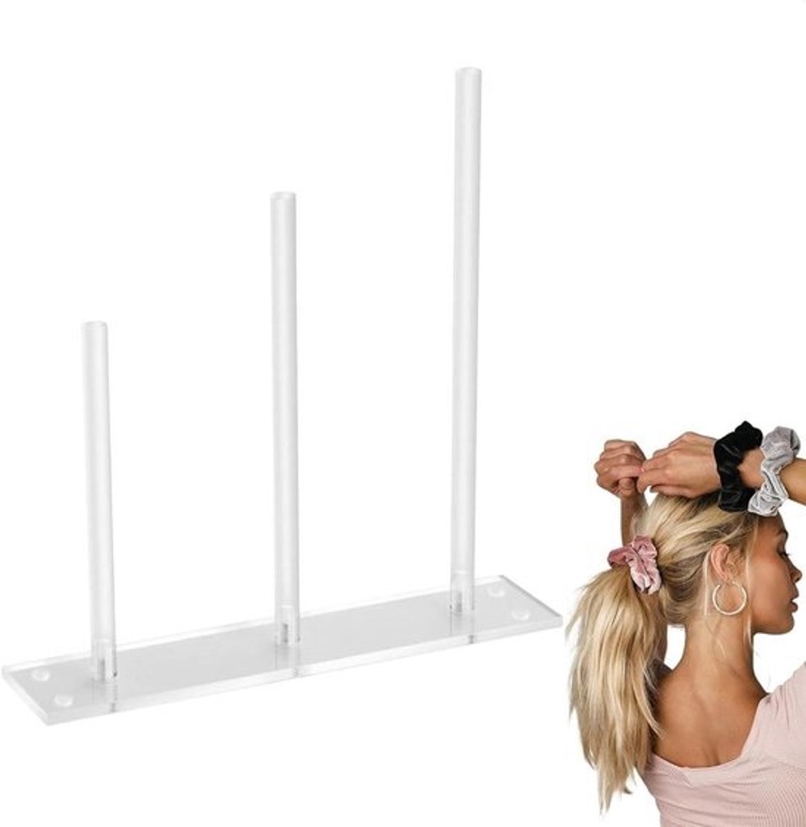 Haarbandhouder Acryl - Scrunchie Organizer - Haaraccessoires Opbergen - Ruimtebesparend Ontwerp - 22 x 22 x 7 cm - Transparant