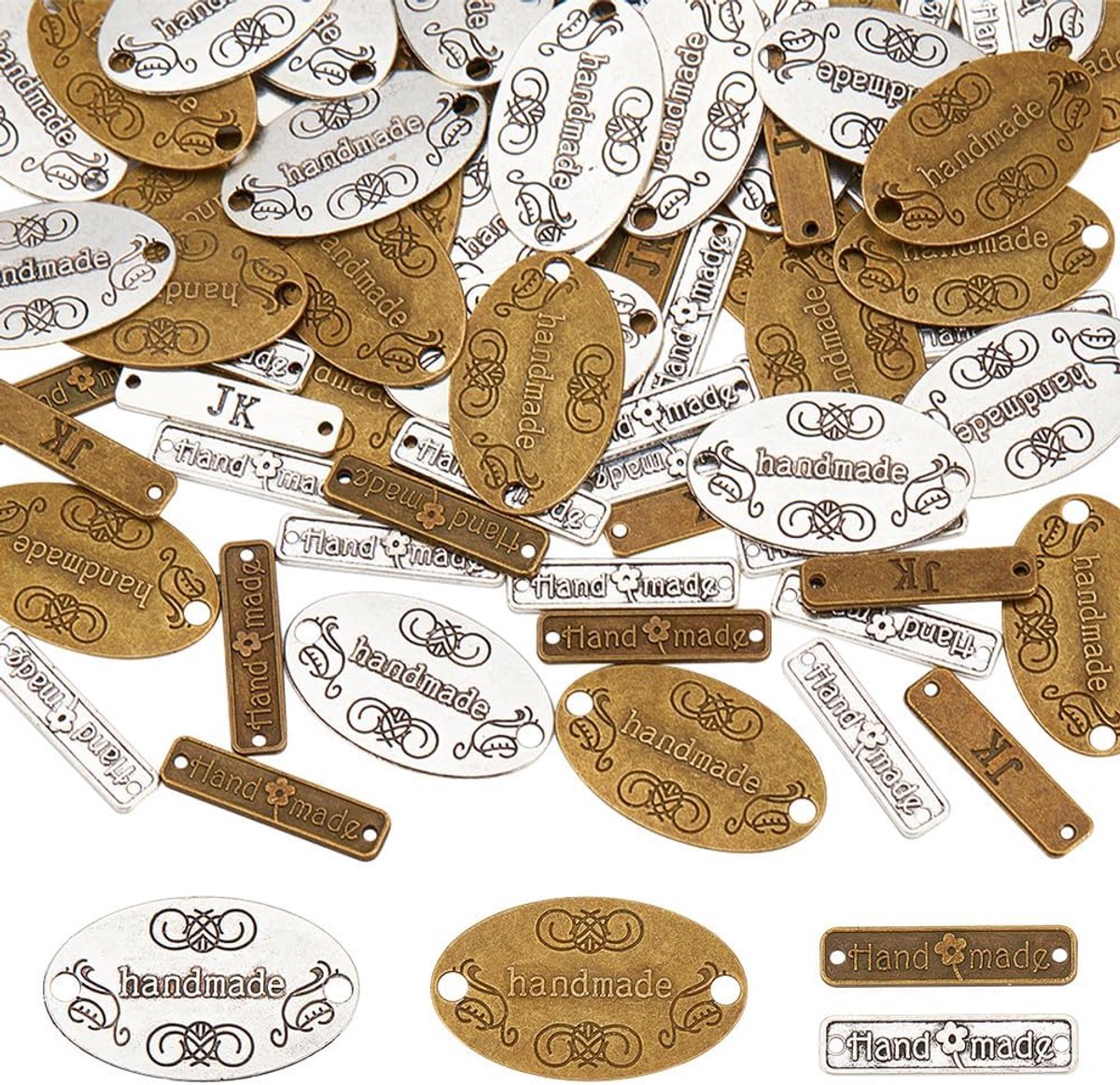 Dailygoods- Metalen Labels 88 Stuks - Handgemaakte Etiketten - Tibetaanse Legering - Antiek Brons/Zilver - Voor Doe-Het-Zelf Ambachten - 19x31,5mm / 6
