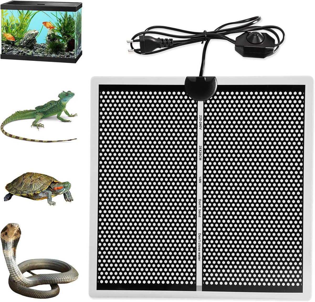 Dailygoods- Verwarmingskussen 28 x 28 cm - Verstelbaar - Terrarium - Glazen Containers - Duurzaam - Temperatuurregeling - Warmtemat
