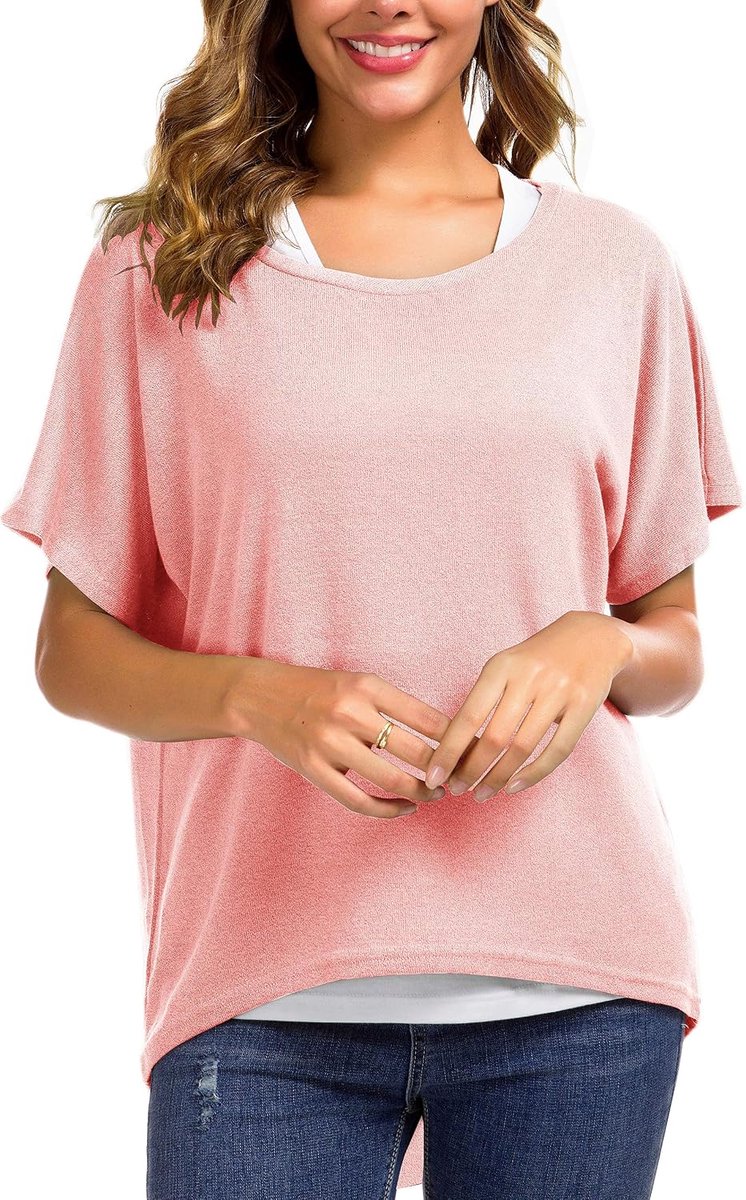 los asymmetrisch jumper sweatshirt pullover blouse bovenstuk oversized tops T-shirt, 01, roze., XL