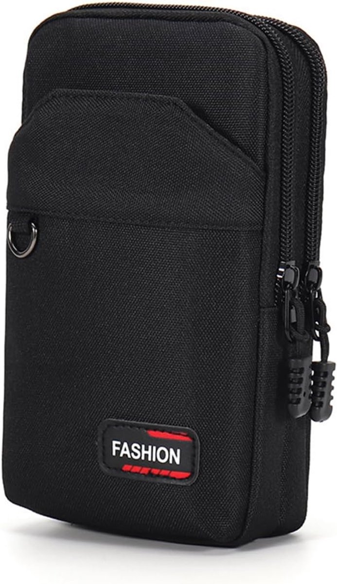 Dailygoods- Telefoontas 18,2 cm - Crossbody Tas - 3 Compartimenten - Zwart - Geschikt voor Reizen/Wandelen/Fietsen - Schoudertas