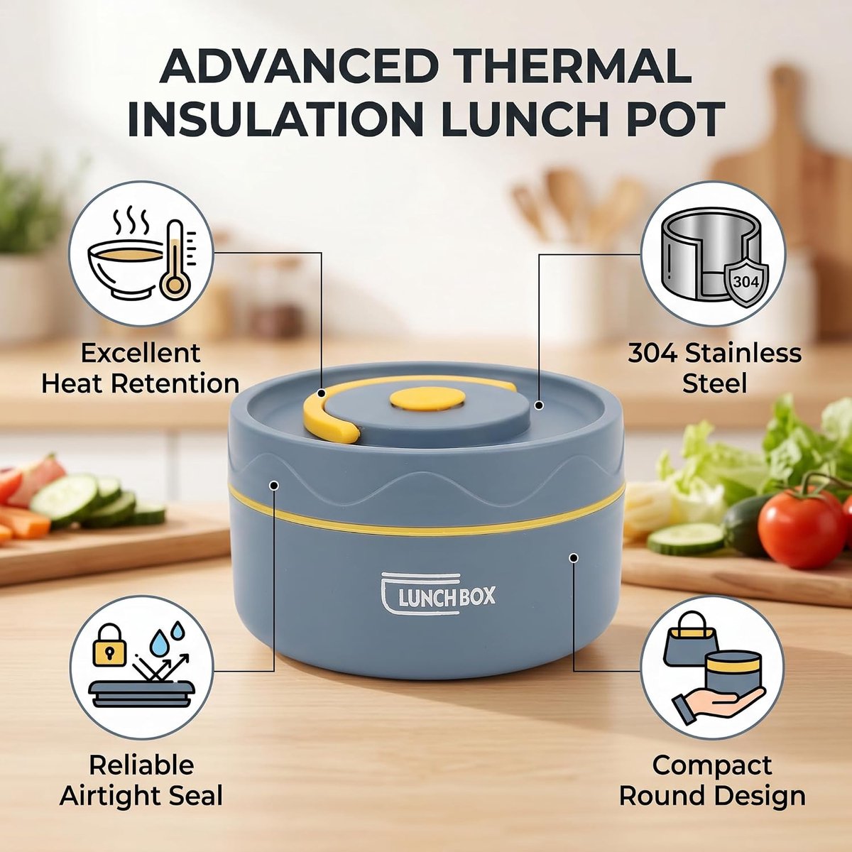 Dailygoods- Thermoskan 420ml - Geïsoleerd - Roestvrij Staal - Lekbestendig - Draagbaar - Voor Werk/School - Lunchbox