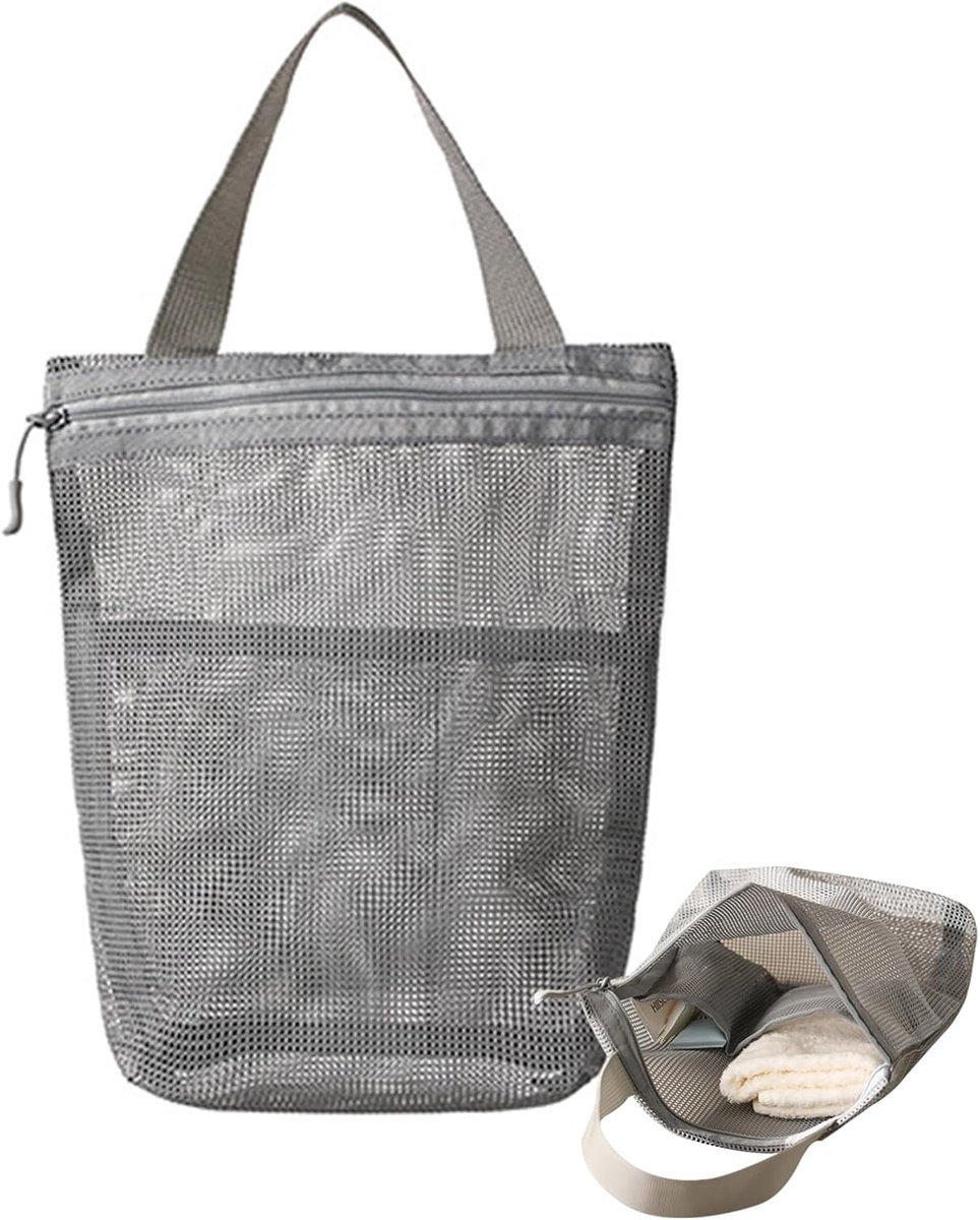 Dailygoods- Douchetas Draagbaar - 3 Compartimenten - Sneldrogend Mesh - Organizer voor Toiletartikelen - Versterkte Handgrepen - 26 x 23 cm - Toiletta