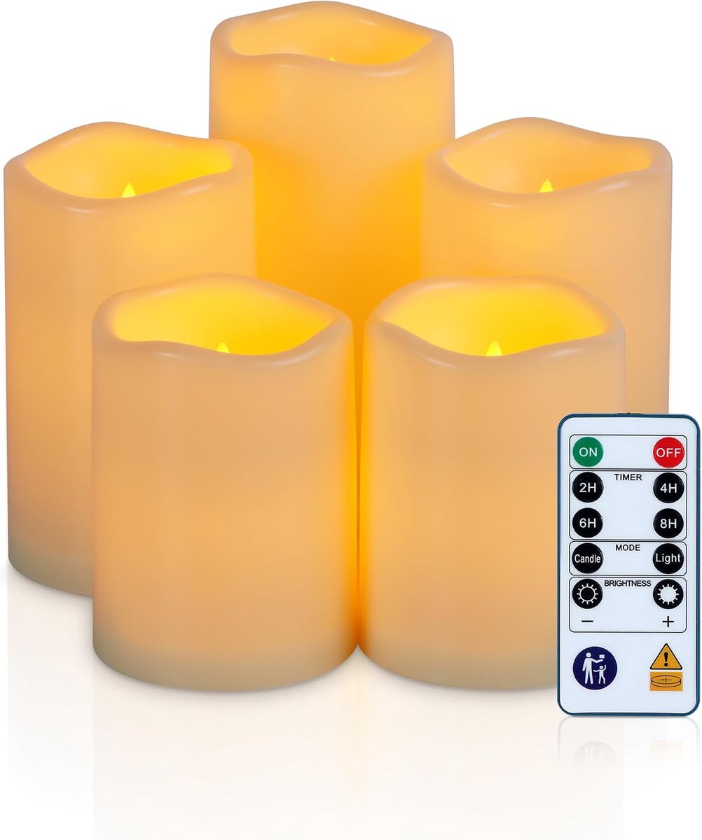 Waterdichte led-kaarsen voor buiten, met afstandsbediening en timer, vlamloze kaarsen voor tuin, binnenplaats, bruiloft, 5 stuks
