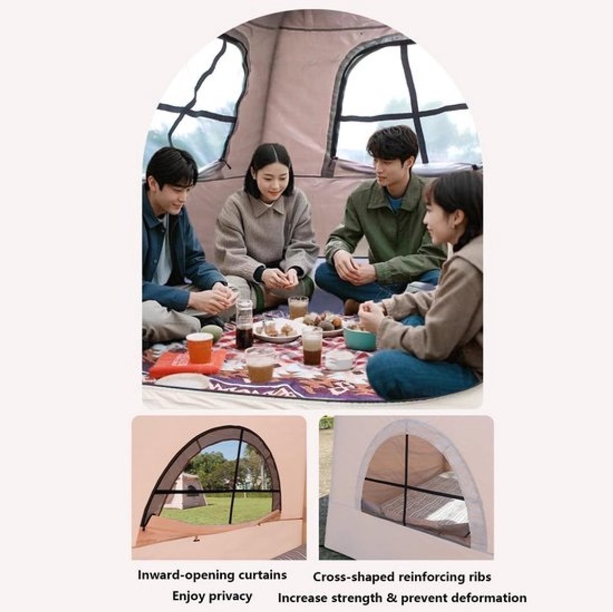 Kampeertent Opblaasbaar - Glamping Tent - Outdoor Kamperen - Handmatige Luchtpomp - 3-4 Personen - Meerkleurig