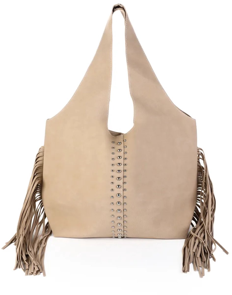 schoudertas merk Michelle western vibe stijlvolle tas kleur beige