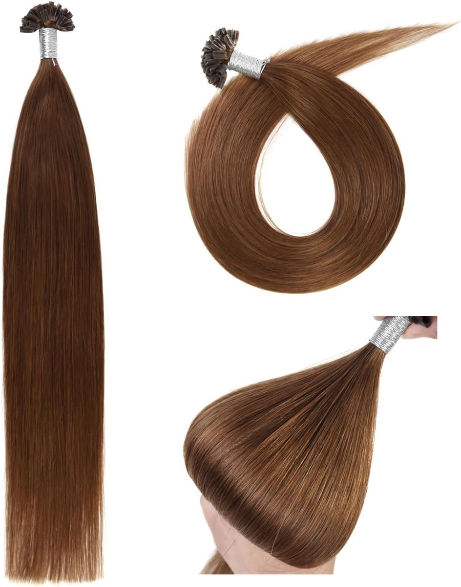 Extensions van echt haar, bondings, U-tip, haarextensies, echt haar, keratine bondings, echt haar, 55 cm, Remy echt haar, bondings, 50 g, #6 lichtbruin