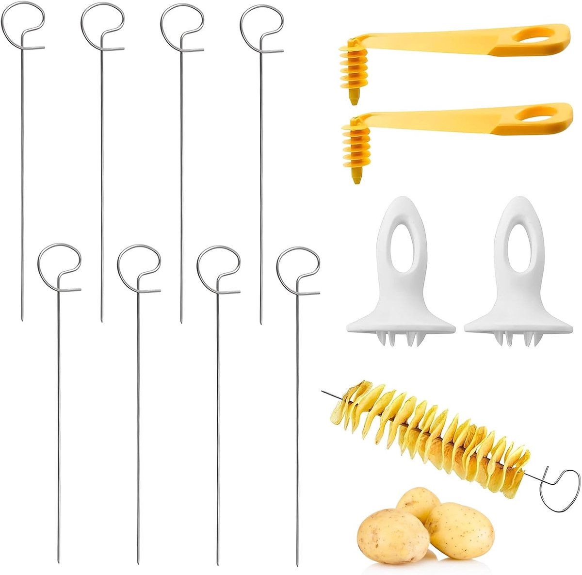 12 Stuks Aardappel Spiraalsnijder, Spiraalsnijder Aardappel, Aardappelsnijder, Voor Spiraalsnijden Aardappeltorens, Geschikt voor Thuis Koken en Buiten Grillen