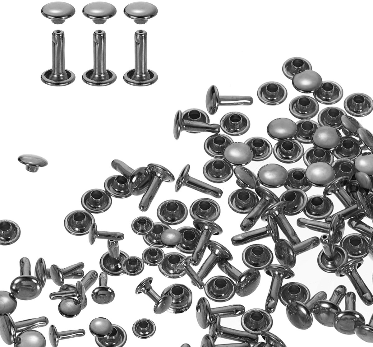 Leder Nieten Set - Holle Nieten - Zwartgrijs 7x10mm 80 Sets