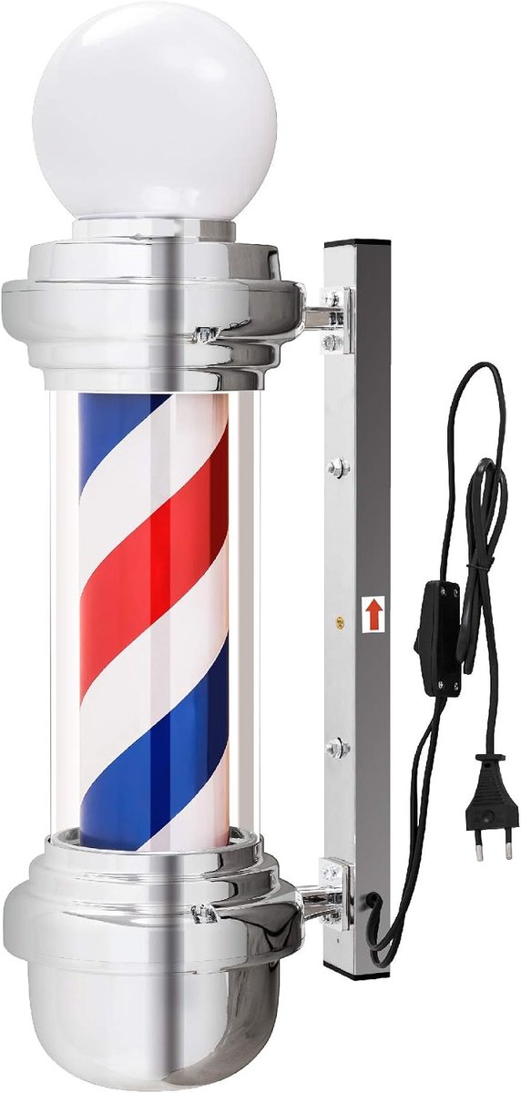 Barber-Pole barbierstaaf met LED-kogellamp salinrichting, draaibaar klassiek rood-wit-blauwe zuil Barbershop zuil L018B