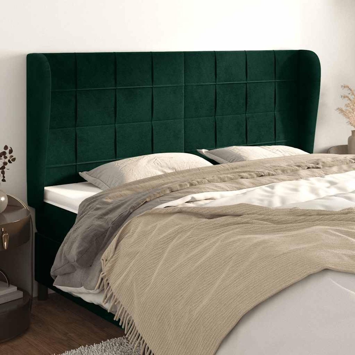 Fluwelen oor donkergroen 203 x 23 x 118 / 128 cm verstelbare houten poten, zacht velours, rugsteun leesondersteuning montage incl. handleiding