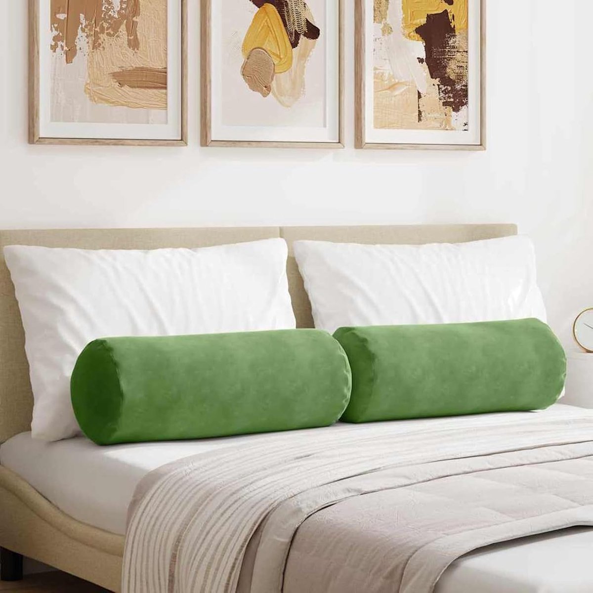 Bolsterkussen, 2 stuks, lichtgroen, Ø 25 x 70 cm, corduroy, rugkussen, bankkussen, tv-kussen in de slaapkamer, woonkamer, voor volwassenen, jongeren, senioren, 42014331