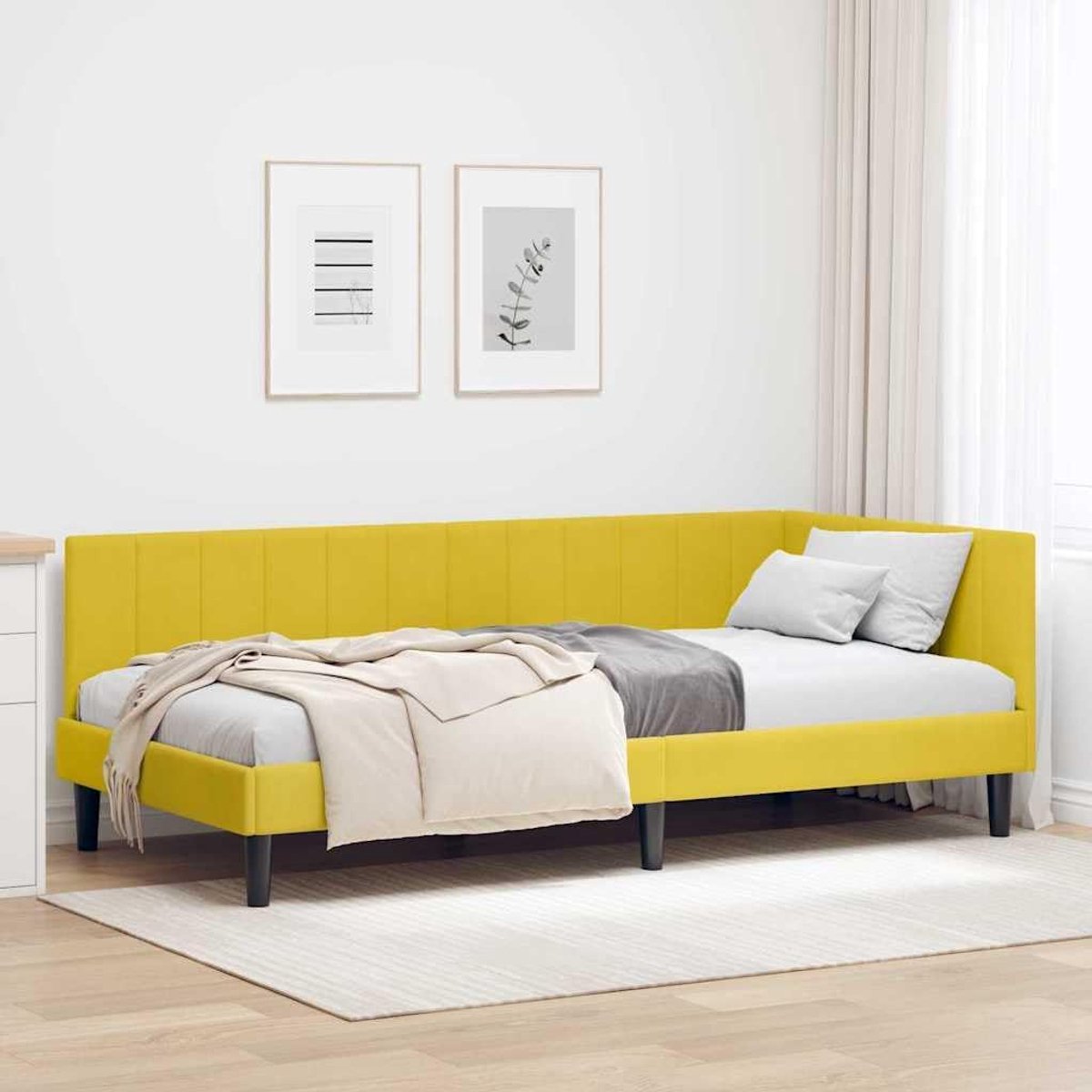 Hoekbedframe L vormig Geel 90x190 cm